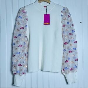 Anthropologie THML Lorelei Heart Sleeve Blouse Medium NWT